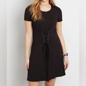 Goth like 24/7 M Black Corset T-Shirt Dress Short Sleeve Lace Up flowy or biker